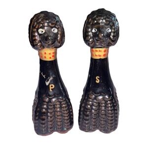 Vintage Kasuga Ware Black Poodle Dog Salt & Pepper Shakers Made In Japan
